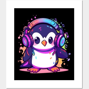 Cool Penguin With Headphones Posters and Art